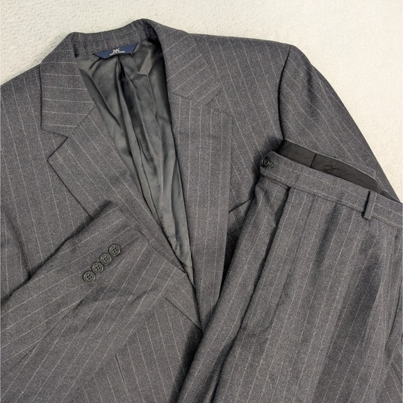 Brooks Brothers 43R W35 L30 Gray Flannel Striped Wool Stretch Blend Suit - Picture 1 of 16